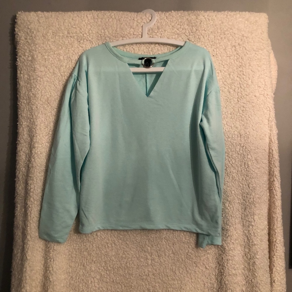 Teal V-neck Sweater with Metal Hoop (NEW)